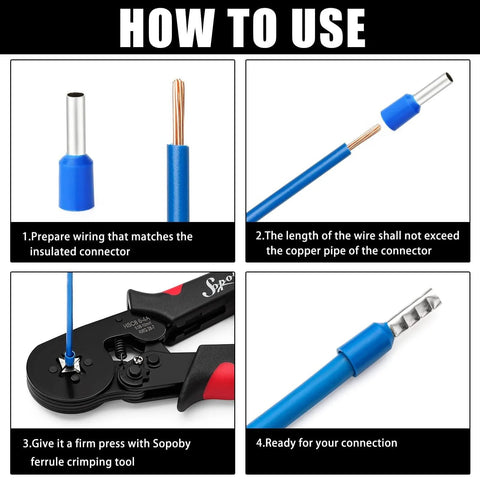 How to use the Ferrule Crimping Tool Kit With Self Adjusting Ratchet Plier For AWG 28-7 0.08-10mm2 Range, 1800 Ferrules Included