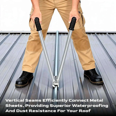 Two In One Hand Seamer Sheet Metal Tool For Standing Seam Roofing in use on metal roof panel