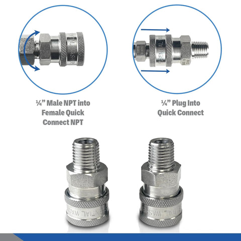 Beefy Stainless Steel One Quarter Inch Quick Connect Fittings For Pressure Washers 5000 PSI NPT Male Quick Connect Couplers