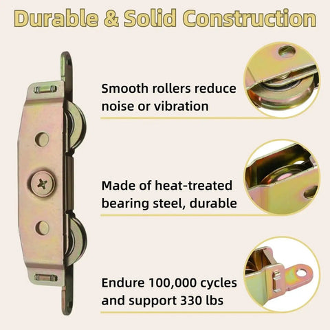 2-Pack Heavy Duty Sliding Door Rollers With Steel Ball Bearing Tandem Wheels For Patio Doors, side view of rollers