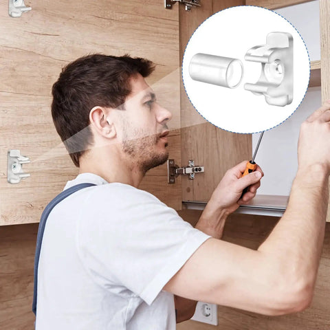 Man installing 10 Pairs False Drawer Front Clips With Screws For Cabinet Installations, reinforced snap sink clips in kitchen