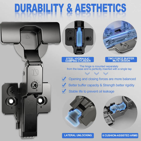Soft Close Cabinet Hinges 2 Pack For Frameless Inset Cabinets With 110 Degree Opening No Slam 4D Adjustment Quiet Close Self Closing Speed Control Ideal Kitchen Cabinet Door And Drawer Upgrade ATYLYF, showing steel hydraulic damping cylinder and cushion-assisted arms.