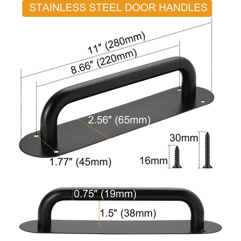 Two Pack Black Stainless Steel Barn Door Handles Hardware 11 Inch Long Heavy Duty Sliding Door Pulls For Exterior And Interior Use Rust Proof And Durable