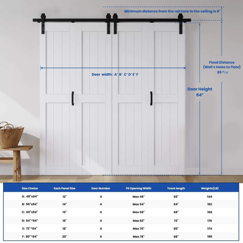 Space Saving Bifold Barn Door Kit 60 By 84 Inches White MDF Bi Fold Sliding Closet Doors With Hardware Included