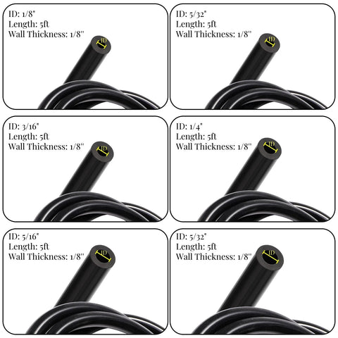 ZAVOOS silicone vacuum hose kit, 6 pieces, IDs 1/8 to 3/8 in, 5 ft each for automotive vacuum lines
