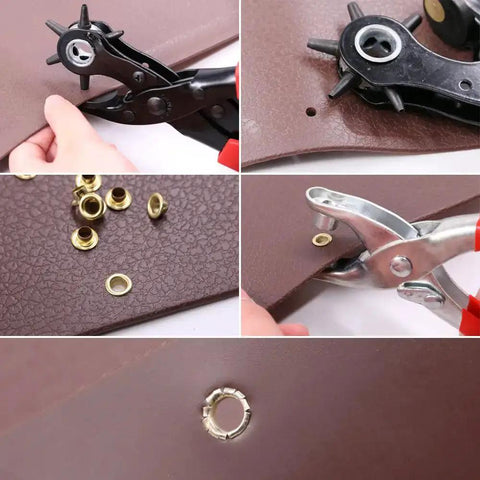 Heavy Duty Adjustable Hole Punch Pliers Kit With Revolving Leather Belt Hole Punch And Eyelet Setter for belts, watch bands.
