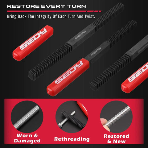 Thread Repair Kit 49Pcs Thread Chaser Set For Bolt Rethread SAE Metric showing various tools for rethreading and restoration.