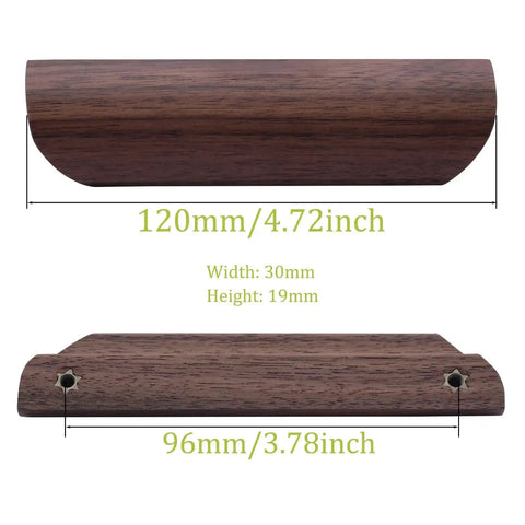 Wooden Drawer Handles 4 Pack For Cabinet Cupboard Dresser And Wardrobe Drawers With 3.77 Inch Hole Distance in Black Walnut Finish