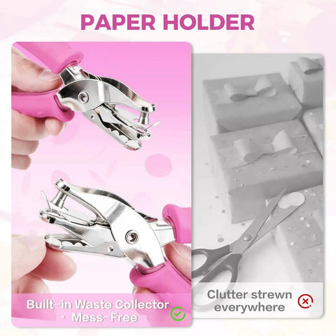 2 Pack Mini Circle Hole Punches One Quarter Inch And One Eighth Inch With Pink Soft Grip Handles, shown with waste collector feature