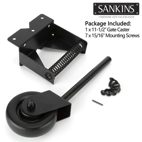 Spring Loaded Gate Caster For Wooden Gates And PVC Fences With 4 Inch Wheel, Heavy Duty Gate Wheel Caster parts and screws included.