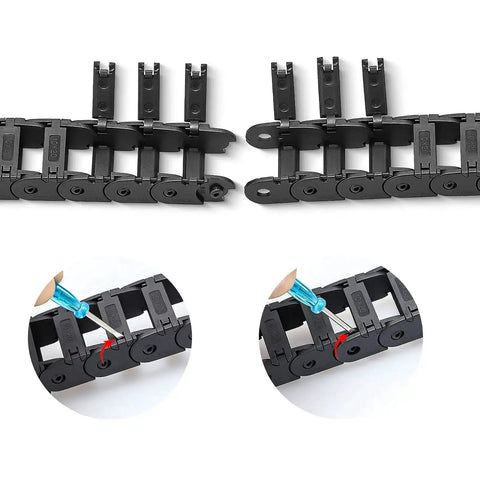 39.3 Inch Open Type Drag Chain Cable Carrier installation steps with screwdriver and connector for CNC and 3D printers