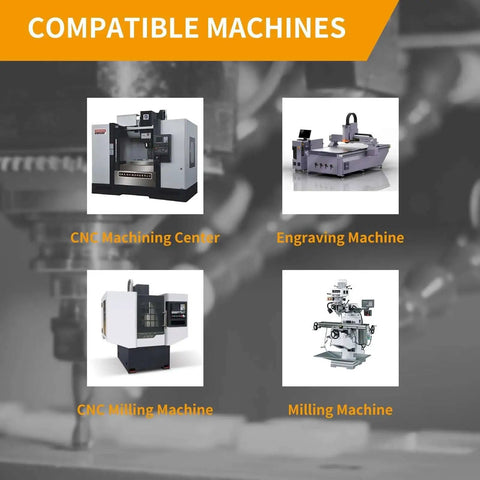 Image showing compatible machines: CNC Machining Center, Engraving Machine, CNC Milling Machine, and Milling Machine.