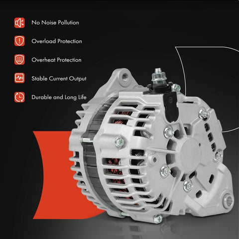 Plug And Play 12V 110A Alternator For Nissan Murano 2003 2007 And Maxima 1995 1997 1998 2000 2002 2003 Plus Infiniti I30 1998 2000 And I35 2002 2004 Replaces LR11107 23100-0L701 231000L701 231005Y700, shown from side view