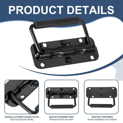 Folding Heavy Duty Toolbox Handle Set Spring Loaded With Rubber Surface For Toolbox Chest Case Crates Storage Boxes Black Two Pack