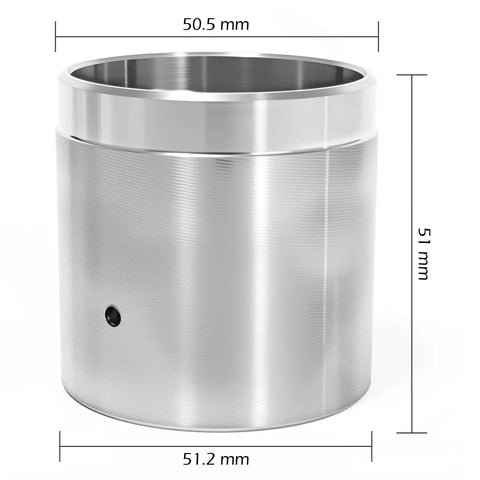 Stainless steel cylindrical component with 50.5 mm and 51.2 mm dimensions on sides, likely a hub cap or part of bearing protectors.