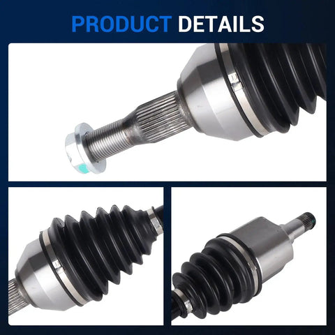 Close-up views of CV Axle Front Assembly Left And Right For Chevy Buick Pontiac And Oldsmobile Models Including Impala LaCrosse Regal Grand Prix Century Intrigue And More Ride Ready Replacement.
