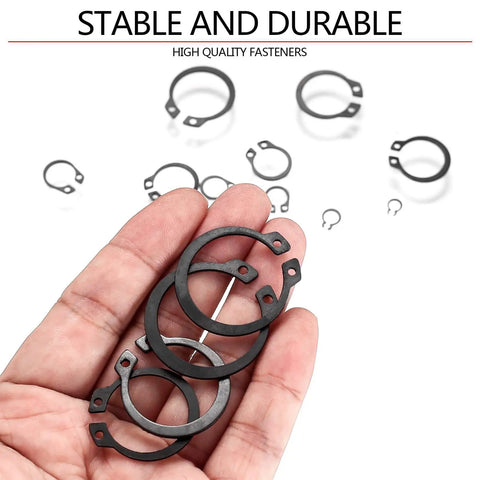 Person holding various sizes of 350 Pieces Retaining Rings Kit External Circlips Snap Rings C Clips Assortment