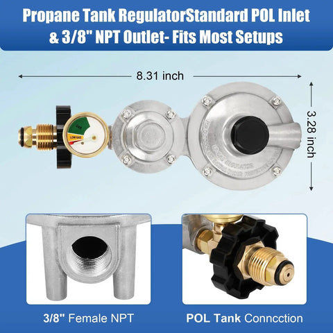 Top Rated Two Stage Propane Regulator With POL Gauge For 20 To 100 Lb Tanks, 3/8 Inch Female NPT Connection, Leak Safe Design Feikeer
