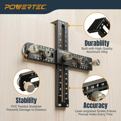 Cabinet Hardware Doweling Jig Kit With Titanium Coated Drill Bits For Knobs Handles And Pulls Includes Two Drill Bits