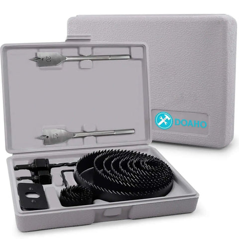 18Pcs Hole Saw Kit for Wood and PVC with 3/4 to 5 Inch Saw Blades, mandrels, bits, hex wrench, flat saw in case