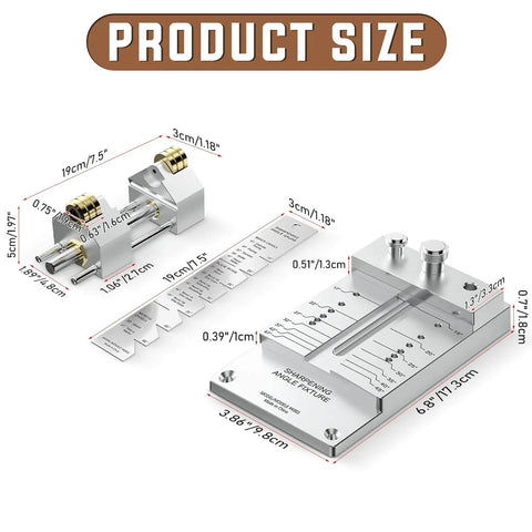 Heavy Duty Chisel Sharpening Jig Kit With Adjustable Angle Fixture And Gauge All Metal Honing Guide displaying product dimensions