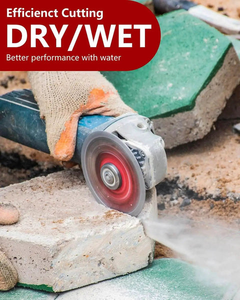 Ultra Thin Diamond Saw Blades For Angle Grinder Four And One Half Inch Tile Cutting Disc Set of 5 in use cutting tiles dry/wet.