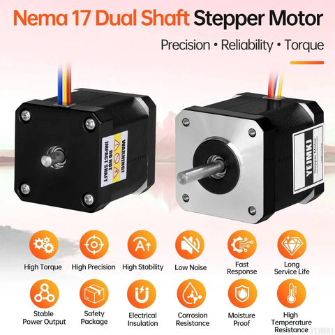 Dual Shaft Nema 17 Stepper Motor High Torque For 3D Printer CNC Robot, 42x42x46.7mm, with 5mm Shafts and 8 Lead Cable