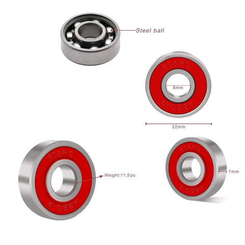 Eight Pack 608 8x22x7 Skateboard Longboard Inline Roller Bearings Double Shielded Rubber Sealed Deep Groove High Speed ABEC9