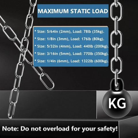 Stainless Steel Chain 3/16 Inch By 2 Ft Heavy Duty Chain Link For Fence Gates Security Anti Theft Shade Sail Camping Swing