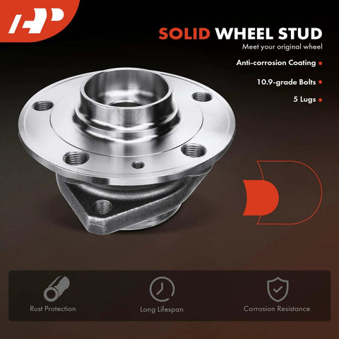 Front Or Rear Wheel Bearing And Hub Assembly For Audi A3 Quattro S3 RS3 Sportback E Tron And Golf Alltrack Golf R And Golf SportWagen Plug And Play Drop In Replacement shown with anti-corrosion coating and 5 lugs.