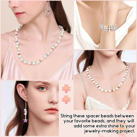 Crystal Rondelle Spacer Beads Kit 1200 Pieces In 6mm 15 Bright Colors shown in jewelry examples like necklaces and earrings.