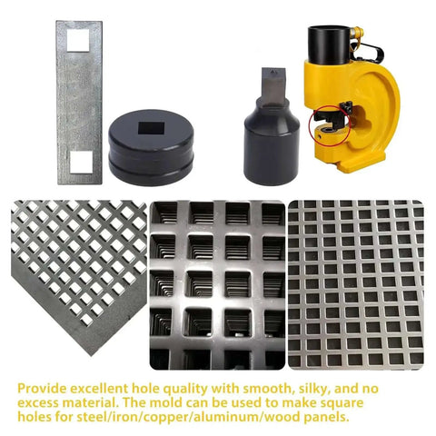 Square Die Punching Set For CH-70 Machine, Hydraulic Die Kit with Upper and Lower Dies, 17x17mm Slotting Punch on metal and machine background