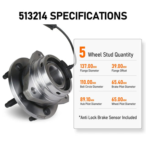 Set Of 2 Front Wheel Bearing Hub Assemblies With ABS For 04-12 Chevy Malibu, 08-10 Cobalt HHR, 05-10 Pontiac G6, 07-09 Saturn Aura, 5 Lug