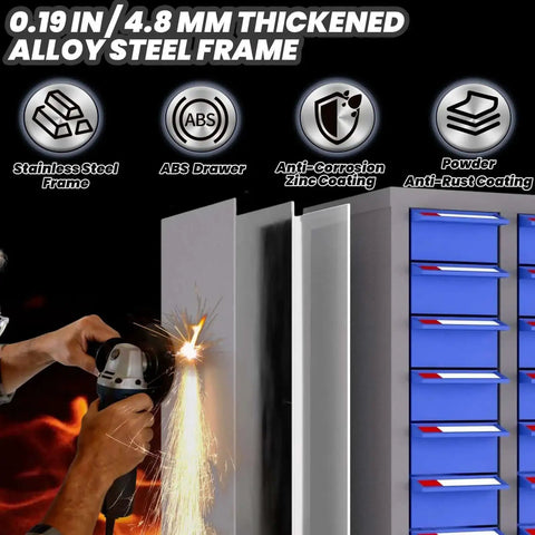 100 Drawer Parts Cabinet With Shelves And Label Stickers Bolt And Nut Organizer For Garage Or Shop Pro Grade Steel Tool Storage Cabinet with alloy steel frame detail