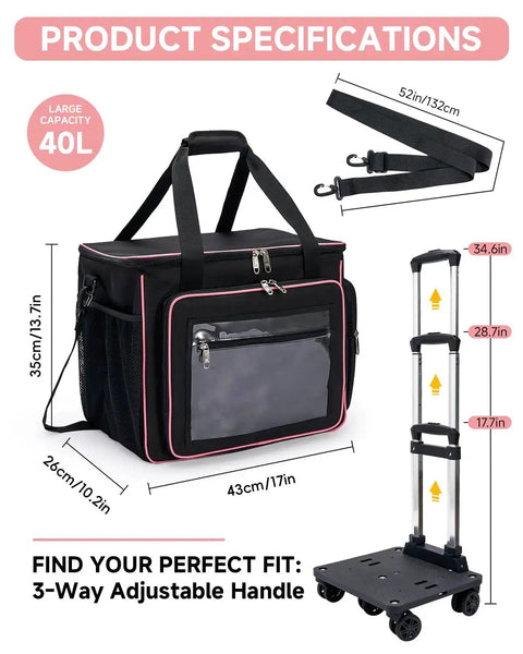 Rolling Teacher Tote Bag With Five Wheels And Detachable Trolley, 15.6 Inch Laptop Compartment, black with adjustable handle