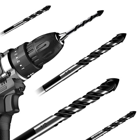 Close-up of 10-Piece Masonry Drill Bit Set for Concrete Tile Glass Ceramic Brick 1 Eighth to 1 Half Inch Heavy Duty Tungsten Carbide Alloy Tip