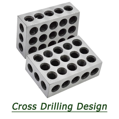 Matched 1 X 2 X 3 Precision Parallel Blocks Set For Milling And Jig Fixtures Pro Grade 23 Hole Zero Point Zero Zero Zero Two Inch Tolerance Alloy Steel 40Cr 1 Pair For High Accuracy Machining Timunr, showing two alloy steel blocks with 23 holes each.
