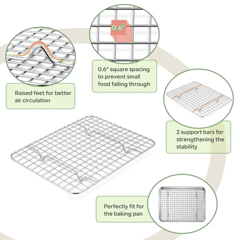 Toaster Oven Pan With Rack Set 9 Inch By 7 Inch Stainless Steel Compact Baking Pan With Mini Cooling Grid Rack Healthy Heavy Duty
