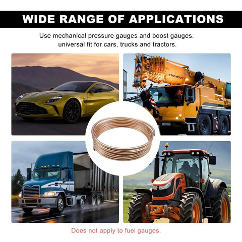 Image showing Heavy Duty 72 Inch Copper Oil Pressure Gauge Tubing Kit With Brass Threaded Fittings And Seal Tape for cars, trucks, tractors.