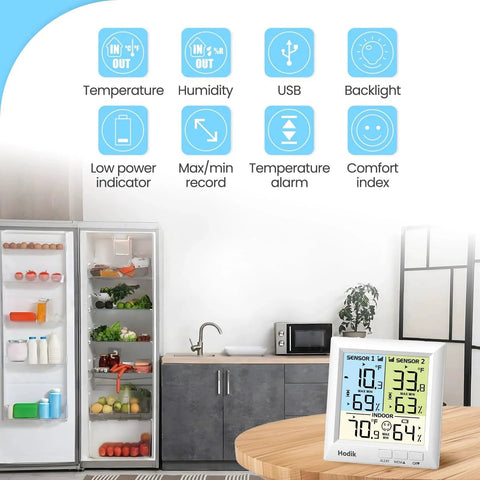 Wireless Freezer And Refrigerator Thermometer With Alarm Digital Fridge Freezer Temperature Monitor 3 Adjustable Backlights