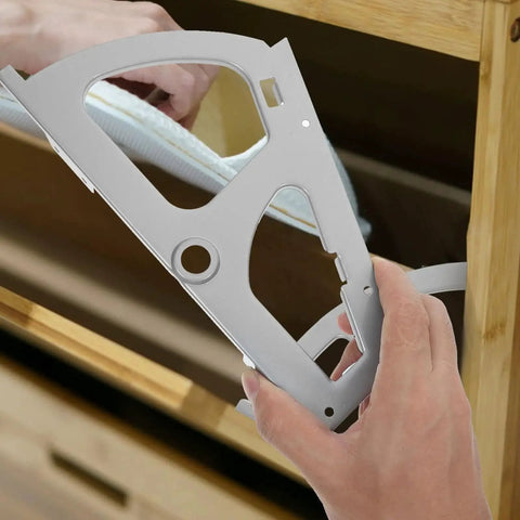 Close-up of two piece stainless steel shoe cabinet turning rack hinges with high load capacity for easy installation.