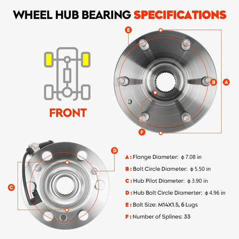 Diagram of 4WD Front Wheel Hub Bearing Assembly With ABS For Chevy Silverado Tahoe Suburban Express 1500 SUVs And Trucks
