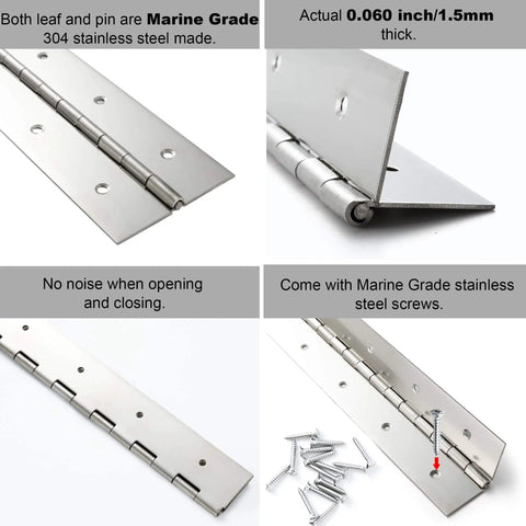 Marine Grade Heavy Duty Piano Hinge 36 Inch Long By 2 Inch Wide Built Beefy And Ready True Zero Point Zero Six Zero Inch Stainless Steel