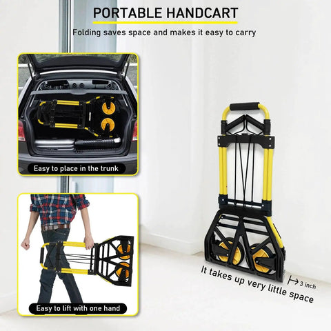 Compact Foldable Aluminum Hand Truck Dolly With 440lbs Capacity Portable Luggage Cart Rubber Wheels And Retractable Handle folded view