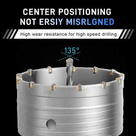 Close-up of a drill bit from All In One 34 Piece Concrete Hole Saw Kit For Masonry Drilling With SDS Plus And SDS Max Shanks, Wall Saw Bits.