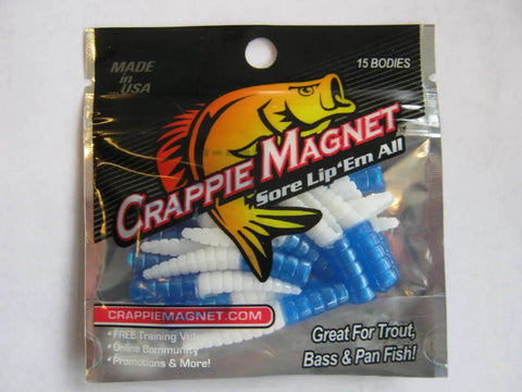 Crappie Magnet Body 15 Pack Blue and White for Crappie Fishing With Trout Magnet Jig Heads Gold Silver Black in retail packaging