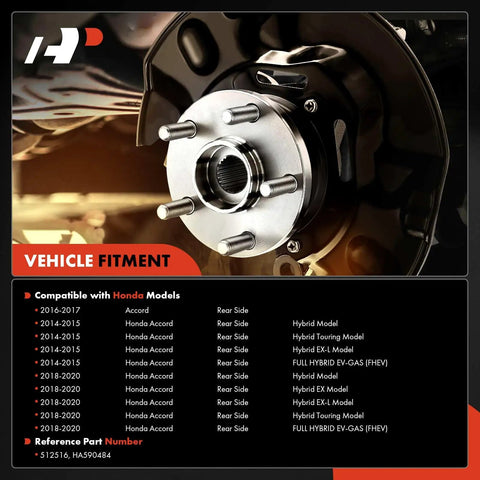 2X Rear Wheel Bearing And Hub Assembly For Honda Accord 2014 2020 FWD 5 Lug Compatible With Hybrid And Gas Models