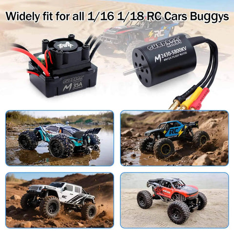 Waterproof RC Beefy Brushless Motor And 35A ESC Combo 2430 5800KV for remote control cars with heat sink visible