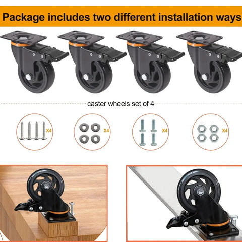 5 Inch Heavy Duty Caster Wheels Set Of 4 With Brakes And Dual Locking Safety Casters, Quiet Polyurethane Foam Wheels, 2400 Lbs Capacity.