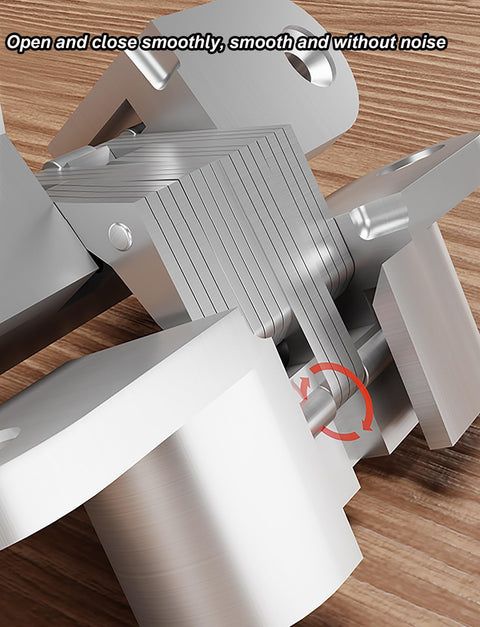 Close-up of Hidden Door Hinge Set Two Pack Invisible Cabinet Hinges 180 Degree Cross Hinges with Zinc Alloy and Stainless Steel